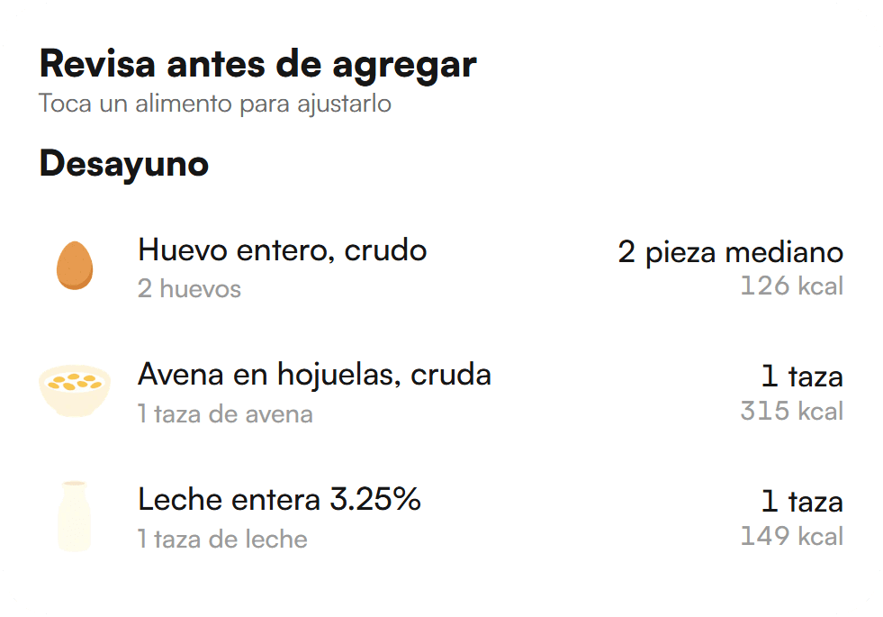 Registro por lista en bicec: un texto pegado emparejado línea por línea con alimentos y medidas